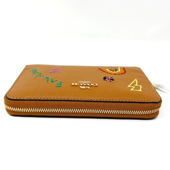 NWT Coach Medium ID Zip Wallet With Diary Embroidery Penny Multi Grained Leather - Picture 9 of 15